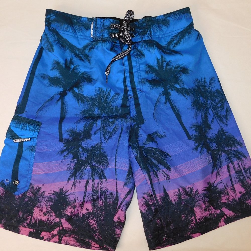 Ocean Current Men's Swim Trunks Size Medium Beach Palm Trees Sunset